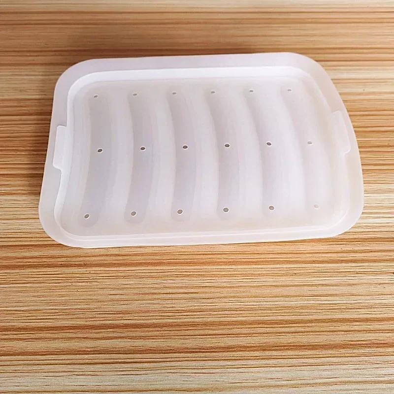 6-Grid Hot Dog Sausage Mold Food Grade Silicone Household Ham Hot Dog Making Tray Household Cake Baking Mold with Cover Kit Tool