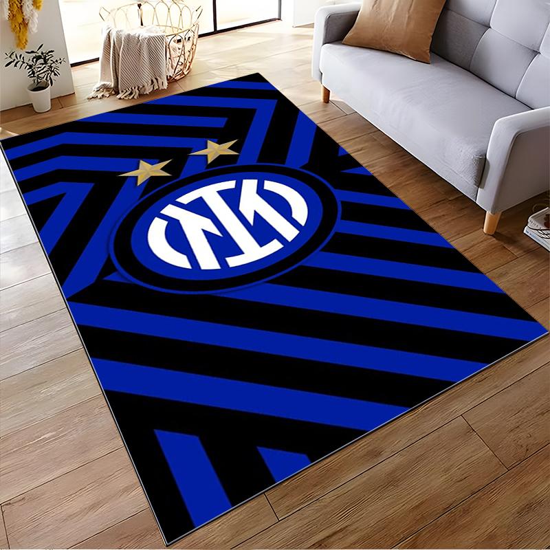 Blue Black Geometric Pattern Carpet with Stars and Bold Logo Design Suitable for use as an anti-slip for living room bedroom sofas