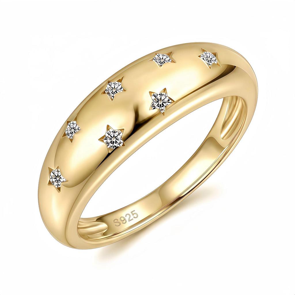 S925 Silver Moissanite Ring with Stars – Elegant and Fashionable Women's Accessory