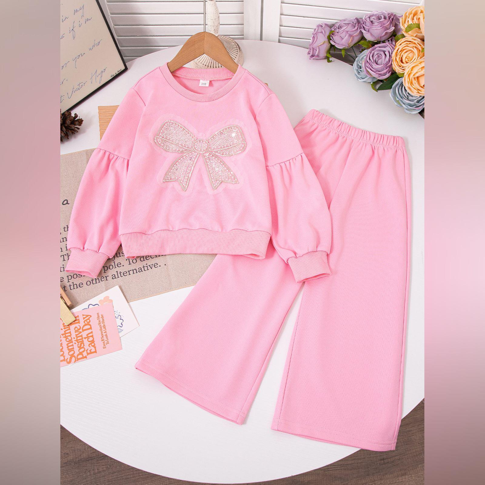 

Детский мультяшный повседневный модный комплект: топ с длинным рукавом и брюки 8Y розовый