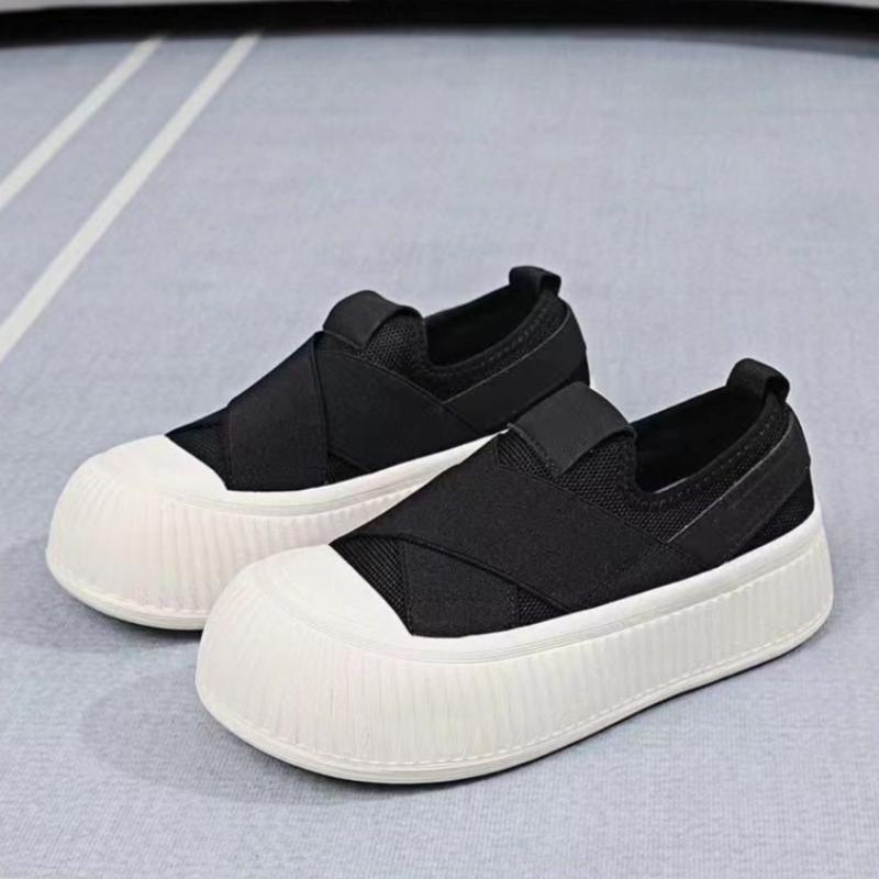 Женские летние дышащие парусиновые туфли-сетка с белой подошвой универсальные кроссовки на толстой подошве надеваемые одним движением 35 чёрный 1980₽