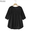 ZANZEA Women Hollow Lace Patchwork V-Neck 3/4 Sleeve Loose Casual Blouse
