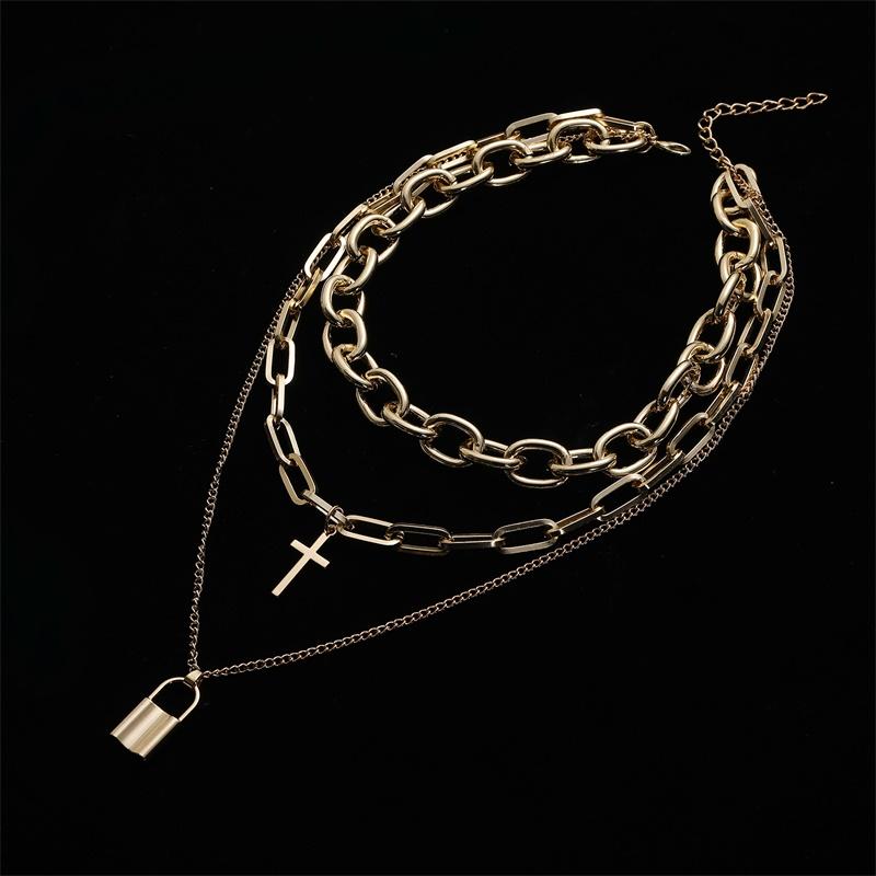 FNQUFUJ Layered Grunge Aesthetic Jewelry  Punk Chain Necklace for Women Men Lock Cross Pendant  Choker  Chains Goth Accessory