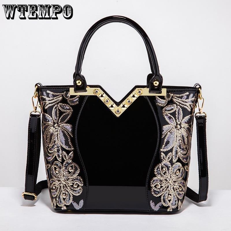 WTEMPO Frauen Mode Handtaschen Stickerei Pu Leder Schulter Tasche Dame Elegante Party Taschen