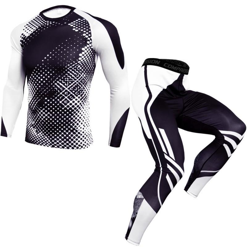 Mens Quick-Dry Athletic Set: Compression Running Pants Long-Sleeve Tee Gym Basketball Outdoor Fitness