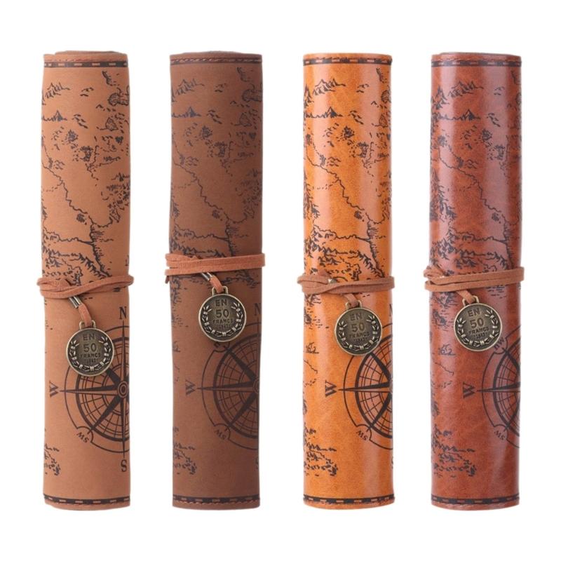 Многофункциональный пенал из кожи, пенал-свиток с картой сокровищ, пенал-кошелек для кистей для рисования, косметики 1