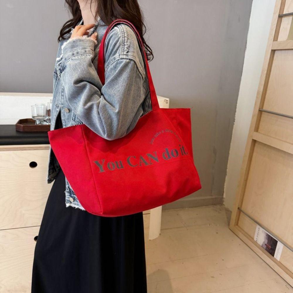 Two-sided Design Women's Shoulder Bag Canvas Material Canvas Handbag Daily Use