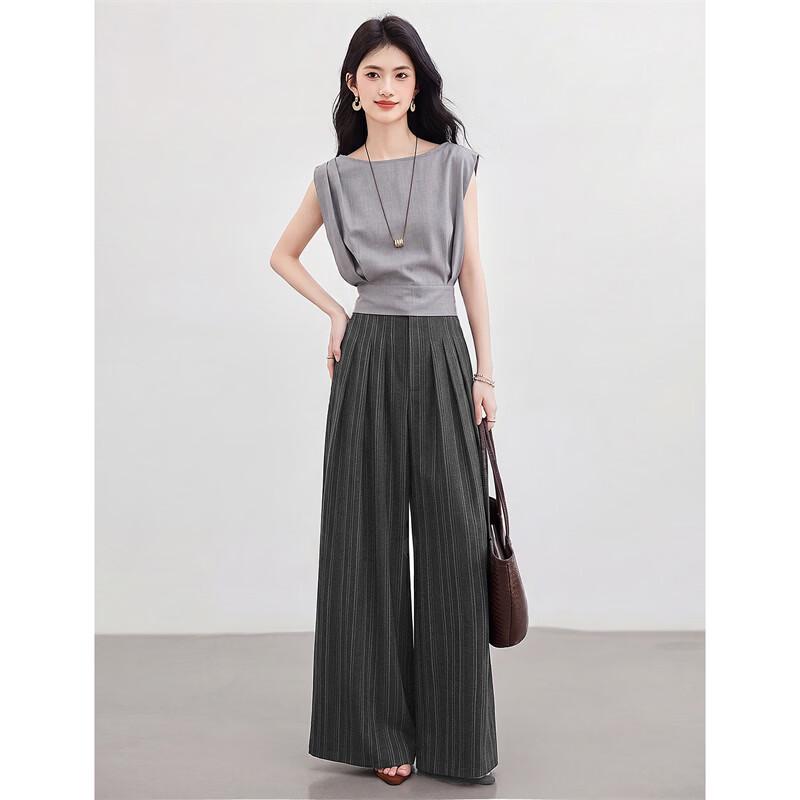 Women's Elegant Striped Wide-Leg Pants Set