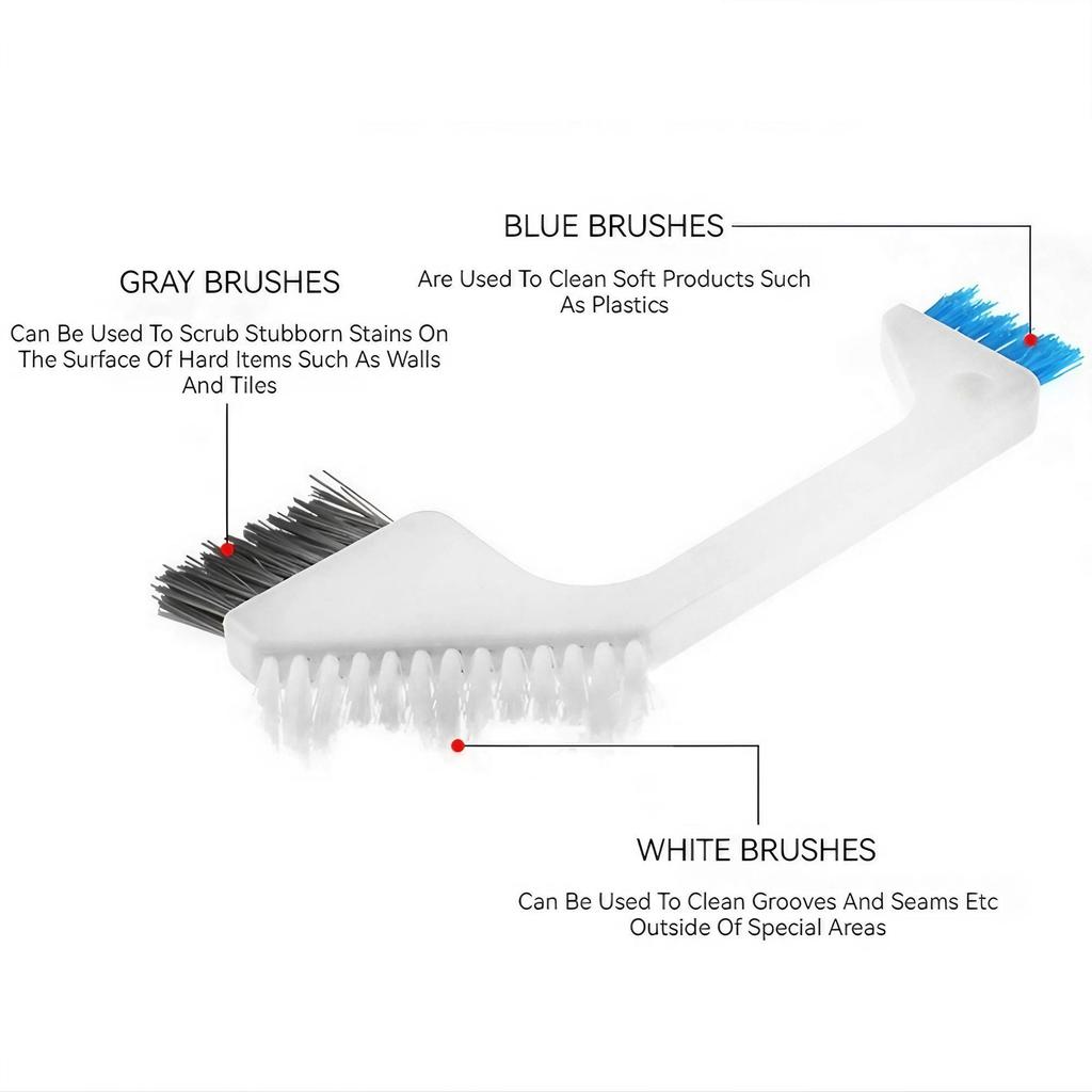 3 In 1 Heavy Duty Cleaning Brush Set for Toilet Floor Crevice Window Bath Tile Stiff Bristles