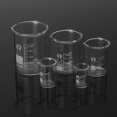 5Pcs 5 10 25 50 100ml Lab Glass Beaker Set Laboratory Measuring Glassware