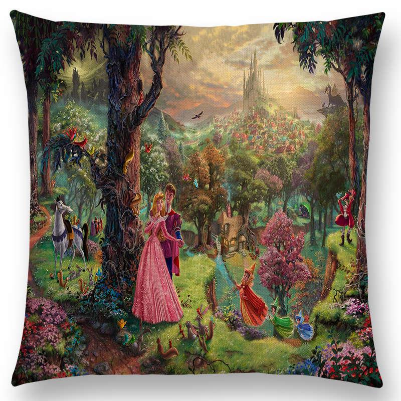 Home Decor Rustic Oil Painting Cushion Cover Beautiful Landscape Castle Lighthouse Sofa Pillow  Bedroom