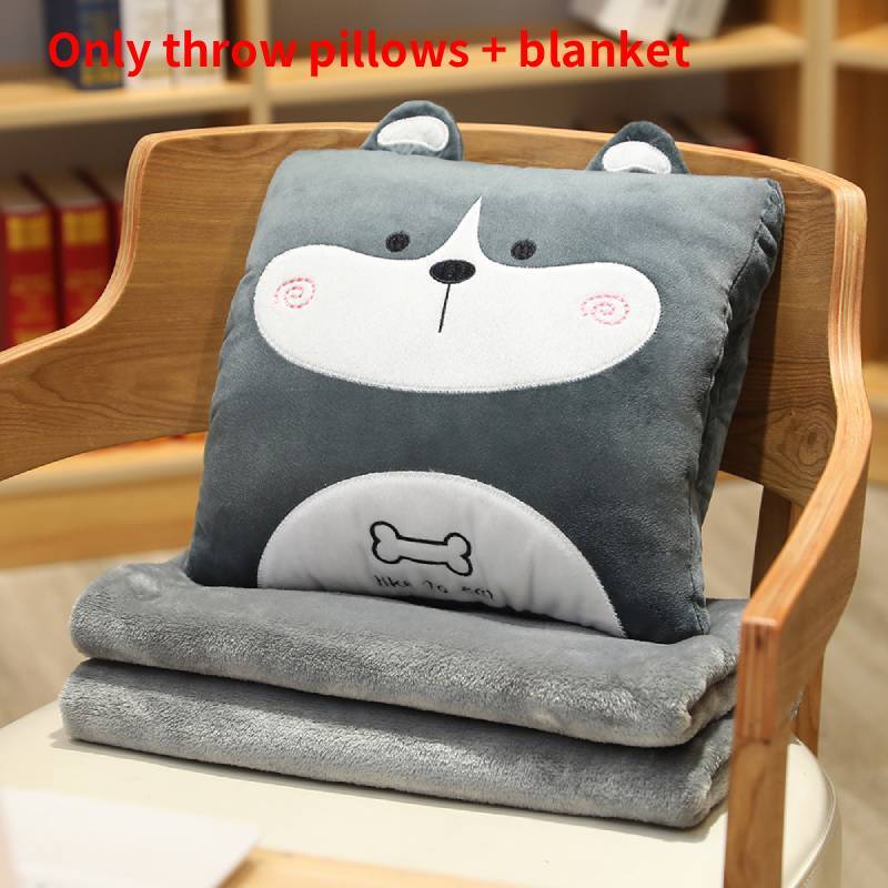 Cartoon Cat Plush Pillow Blanket Multiuse Office Car Cozy Support For Relaxation Husky