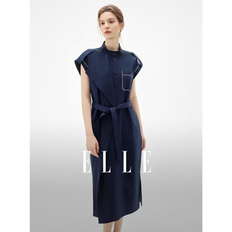 ELLE Women s Stand Collar Flutter Sleeve Midi Dress L
