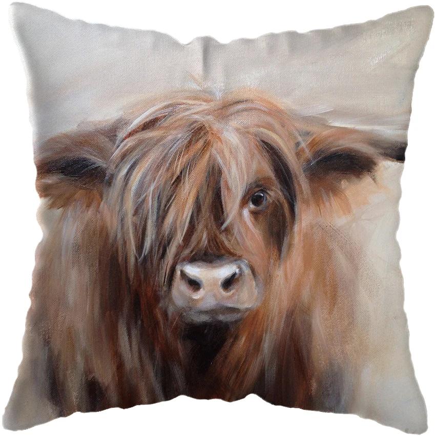 Scottish Highland Animal Print Pillowcase Home Decoration Cushion Cover Sofa