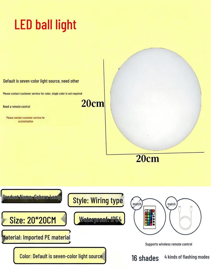 Solar LED Round Ball Light with Remote Control - Outdoor Waterproof Lawn & Street Light for Courtyard, Villa, Yard, Post Top.