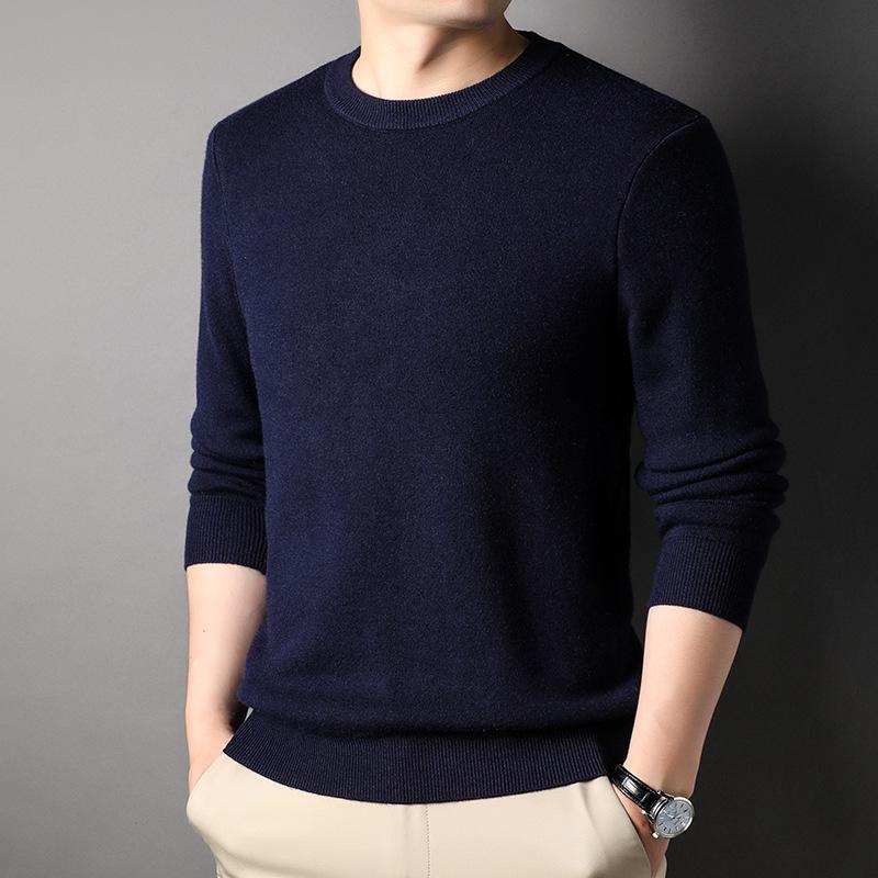 

Men’s Slim Fit Solid Crew Neck Business Knit Sweater 4XL темно-синього кольору