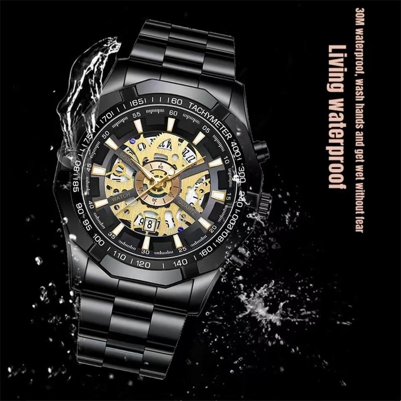 BINBOND Men Watch Light Luxury Brand Business Hollow Luminous Waterproof Stainless Steel Metal Strap Male Fashion Quartz Watches