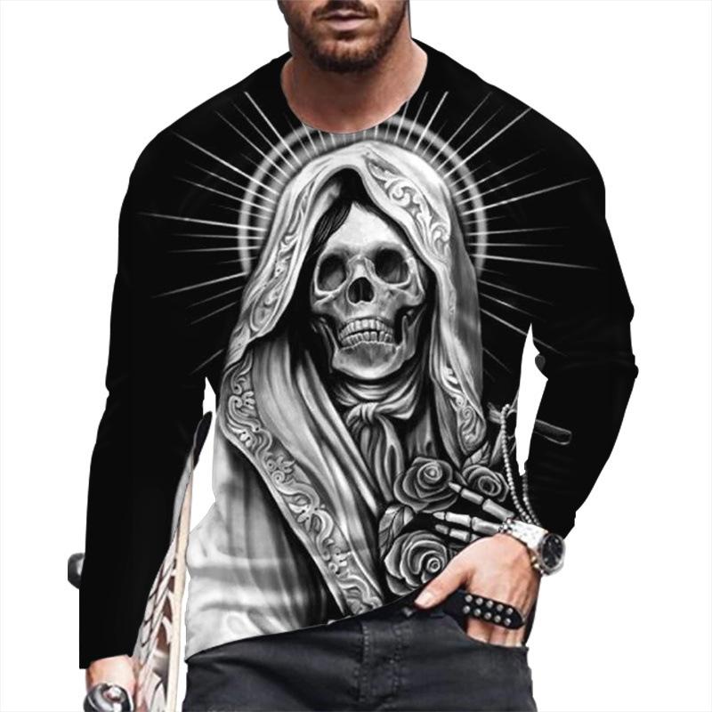 Autumn Winter Men's Christmas Pullover Long Sleeve Top Loose Fit Spring Skeleton Youth Men Round Neck Casual T-shirt