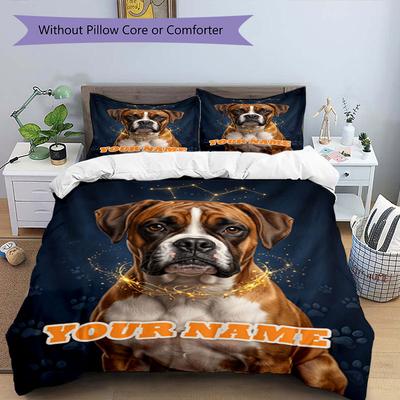 3PC Custom Name Boxer Dog Constellation Bedding Set Duvet Cover Closure Includes 1 Duvet Cover & 2 Pillowcases for Bedroom