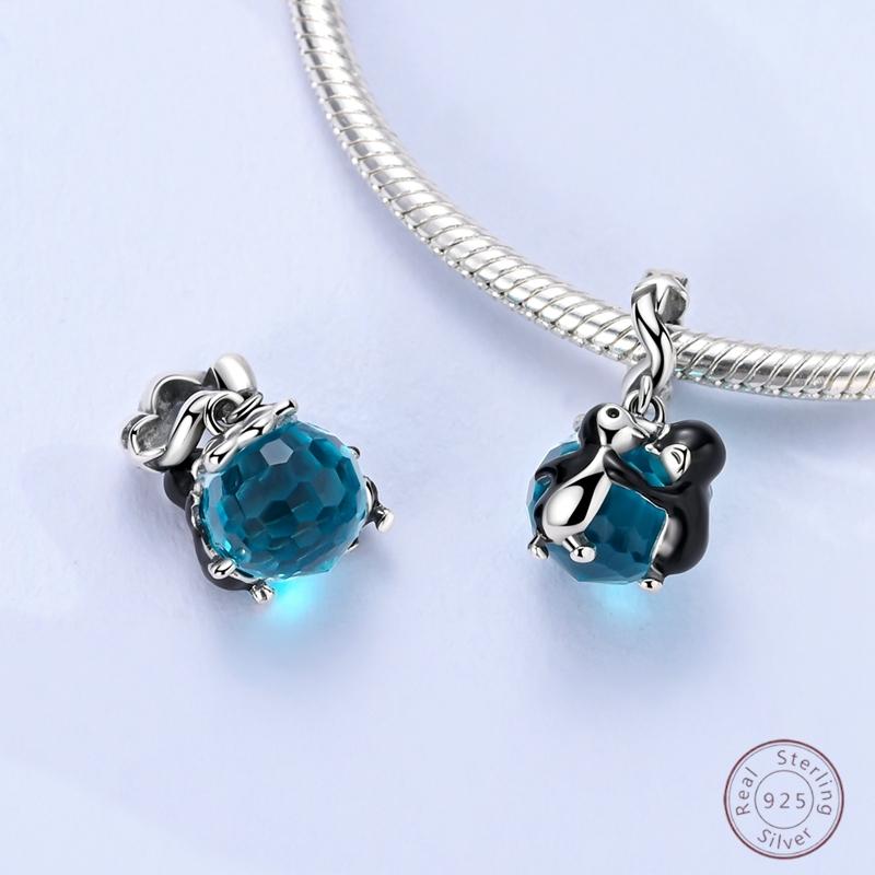 Copper Beaded Pendant Blue Zircon Ocean Penguin Crab Original 3Mm Bracelet Women Fine Jewelry
