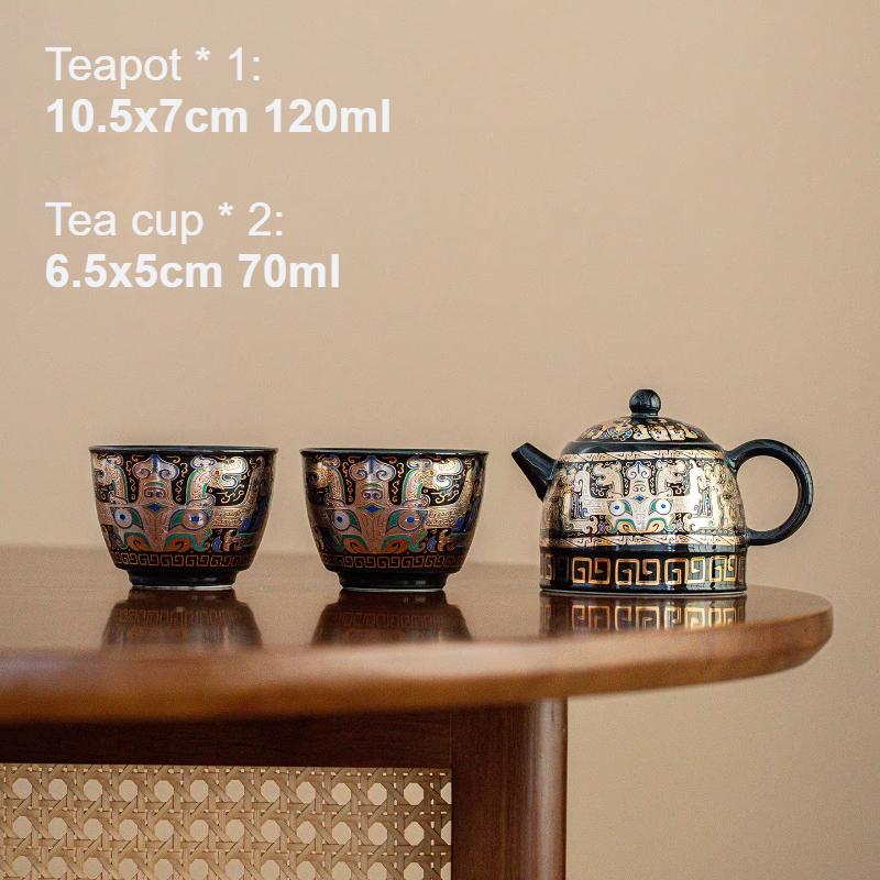 

Glutton Black Glazed Tea Set 1 Pot, 2 Cups High End Household Chinese Teapot Tea Tasting Cup Kung Fu Tea Ceremony Accessories Three-piece Set чёрный