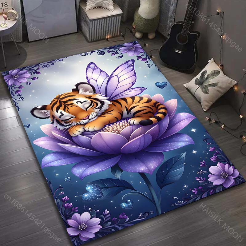 

Multiple sizes Tiger fairy on flower Carpet for Living Room Bedroom Sofa Home Decor Rus Non-slip Floor Mat Luxury Gift 40cm x 60cm