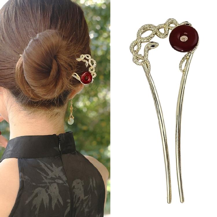 Exquisite Alloy Hair Stick Snake Hairpiece with Sparkling Snake for Evening Dinner Wear Photo Props