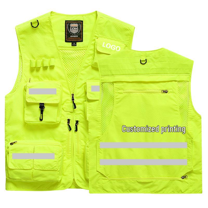 Vestă de pescuit pentru bărbați, cu buzunare multiple, pentru exterior, cu logo personalizat, disponibilă și mărimi mari