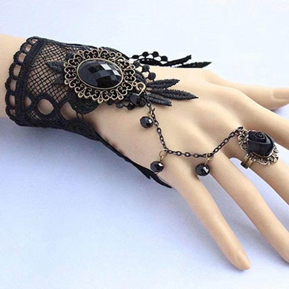 Steampunk Gothic Necklace Clavicle Chain Punk Retro Necklace Black Lace Choker  Halloween Party