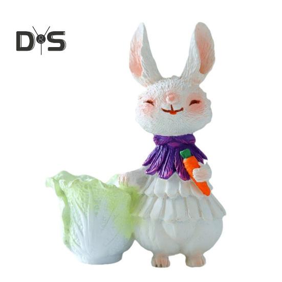 Easter Bunny Figurine Resin Cartoon Rabbit Statue Animal Sculpture Home Office Indoor Outdoor Garden Decoration Ornament