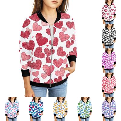 Girls Zip Up Jackets Kids Fall Long Sleeve Sweatshirts Outerwear With Pockets Valentine's Day 5-15Years