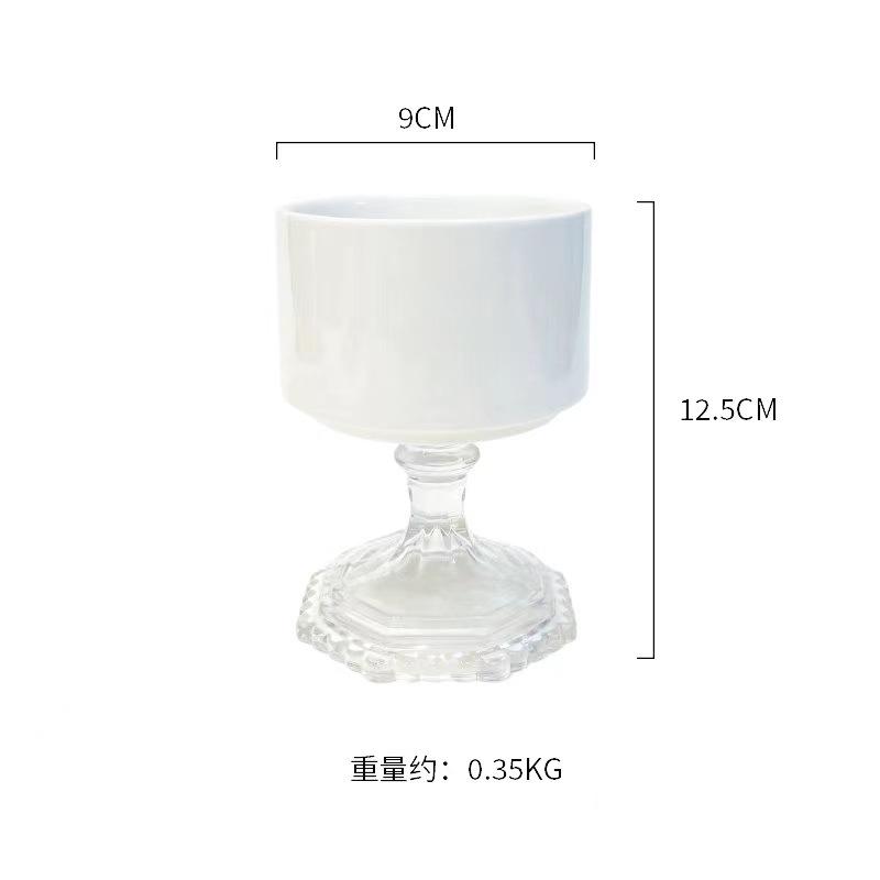 Neuer kreativer Keramik-Snackteller im Retro-Stil mit hohen Beinen, zarter Tee-, Obst- und Untertassen-Dessertschale aus französischem Holz, hohes Weinglas