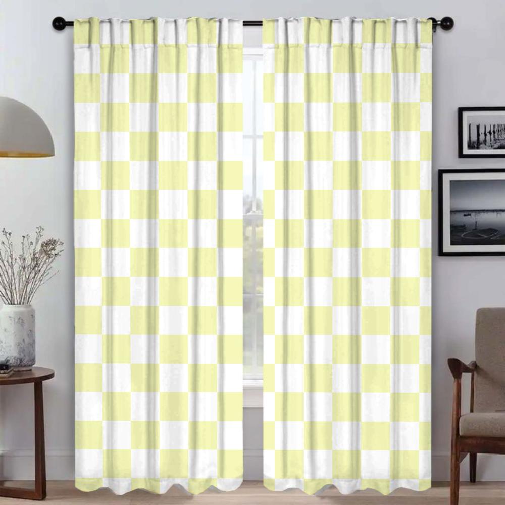 Set Of 2 Grid Halloween Decoration Living Room Curtains Camera Home Interior Partition Curtain Modern Light Blocking Made Polyester Great Window