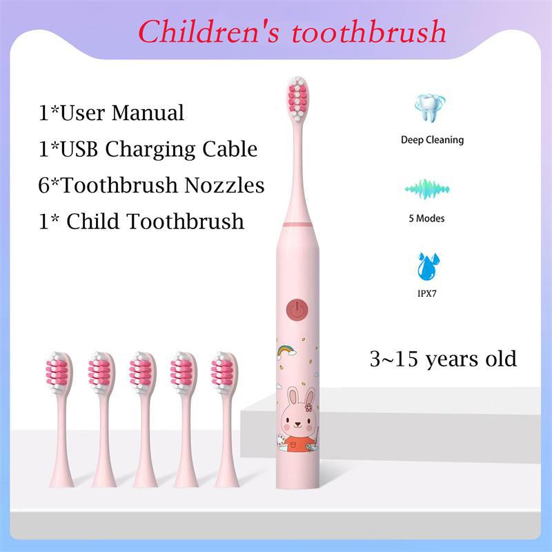 Child's Sonic Electric Toothbrush USB Charging Ultrasonic Clean With Replacing brush head Cartoon Lovely Children's brush Kid's