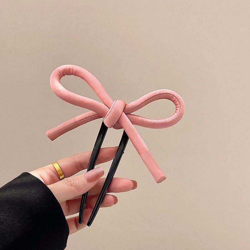 Korean Pink Big Bow Hair Sticks For Women Girls Fashion Sweet Acrylic U-shaped Bowknot Ribbon Hairpin Top Clip Hair Accessories