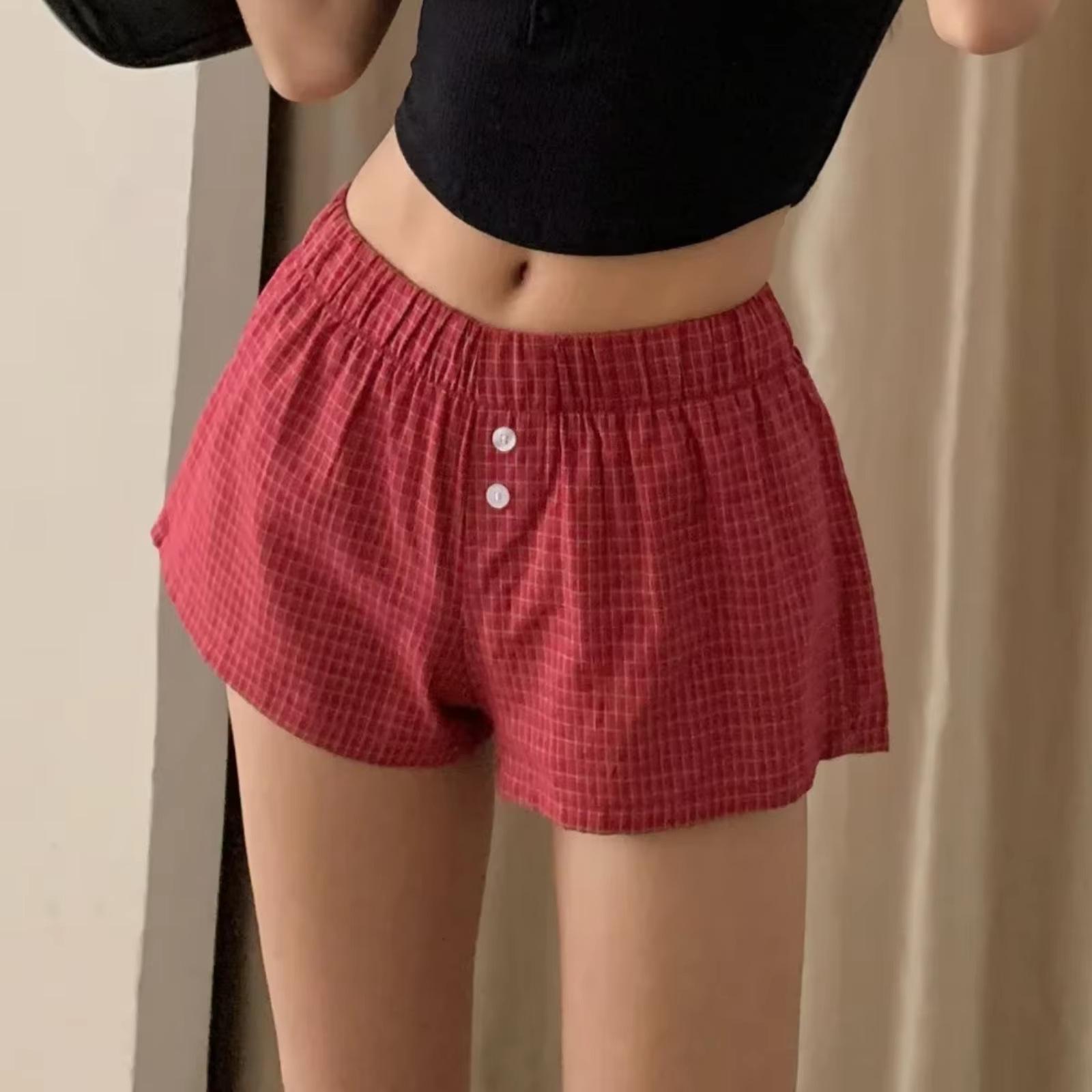 

2025 Slim Fit High-Waisted Plaid Shorts with Two-Button Detail for Women - Spring/Summer Collection L brick червоний колір