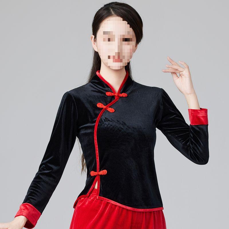 Gold Velvet Team Dance Set: Autumn/Winter Thick Long Sleeve Top & Pants