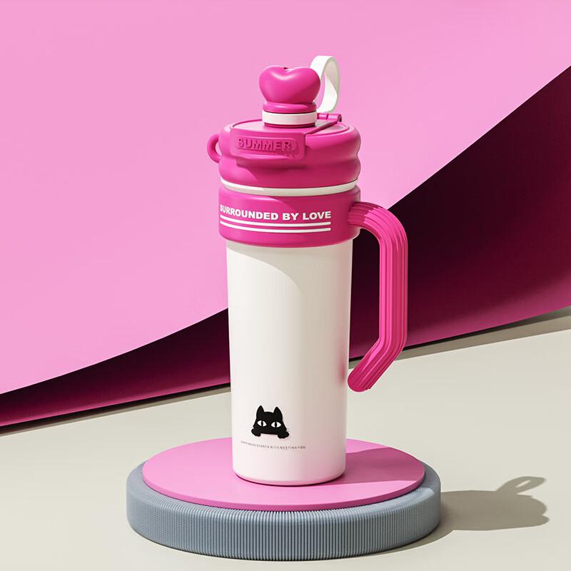 OLOEY Portable Insulated Stainless Steel Water Bottle with Straw and Handle