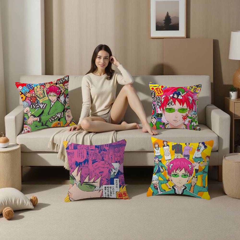 Popular Japanese Anime Saiki Kusuo Cushion Cover Polyester Sofa Cushions Decorative Throw Pillows Home Decoration Pillowcover