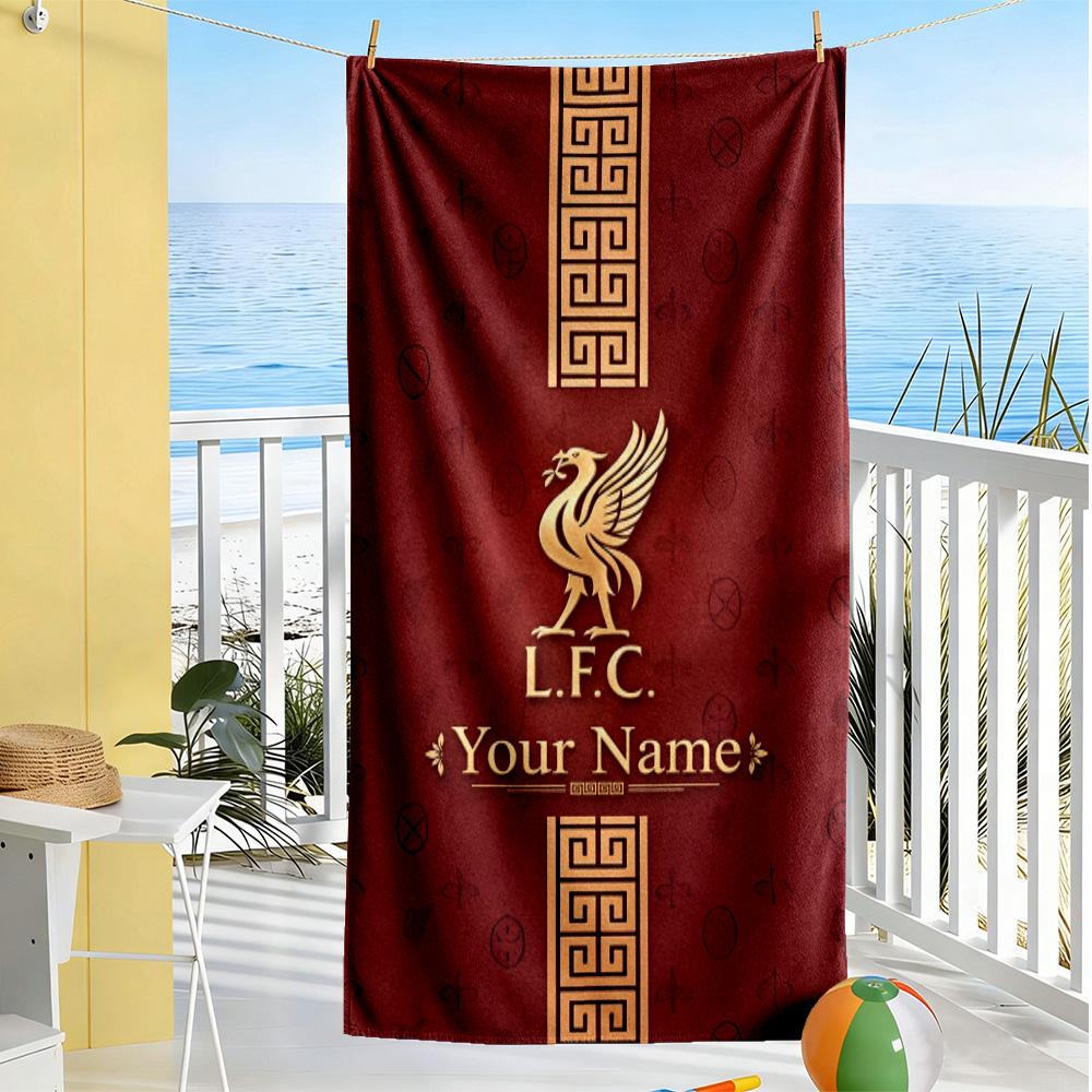 Liverpool FC Logo Personalisierter Name Strandtuch Superweiches Mikrofaser Schnelltrocknendes Gewebe