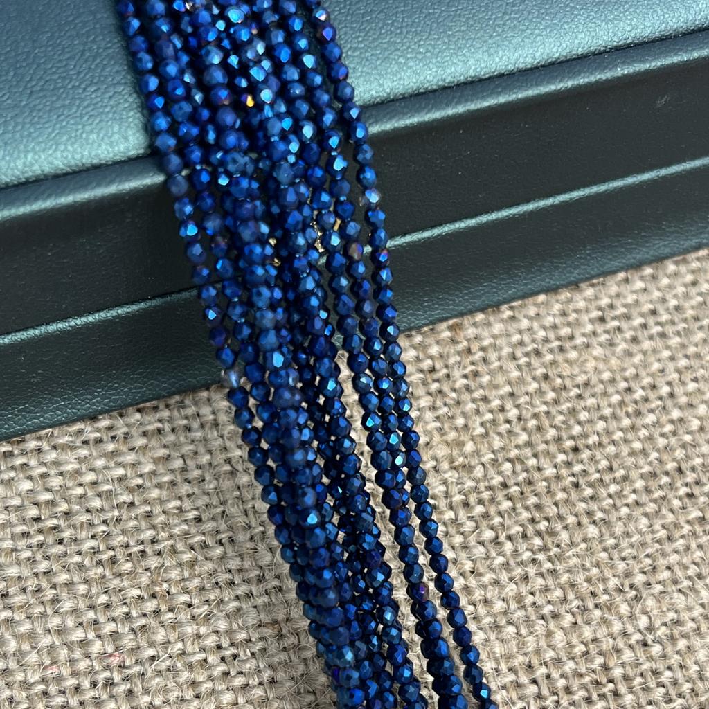 5 String, Blue Plated Glass Seed Beads 2mm/3mm, 38cm Strand, Dainty Loose Beads for DIY Minimalist Y2K Bracelet Layering Necklace Jewelry Making