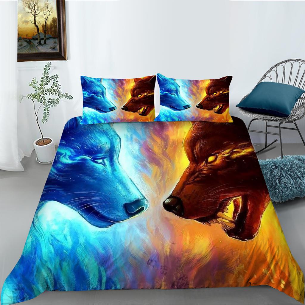 3D Wolf Series Bedding Set Fierce Forest Animal Pattern Quilt Cover Pillow Case 2 or 3 Pieces Microfiber Fabric Comfortable Home Decoration