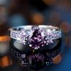 Cute Female Purple Zircon Round Stone Ring Silver Color Engagement Charm Wedding  For Women