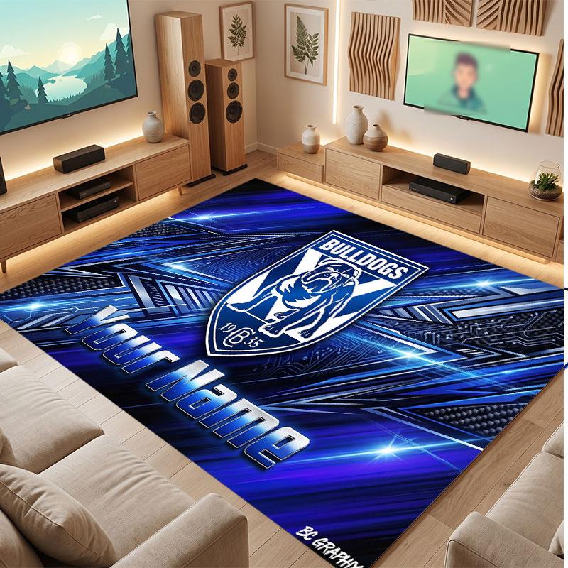 Canterbury-Bankstown Bulldogs Personalisierter Kristall-Samt-Teppich, Benutzerdefinierter Namens-Text Weicher Anti-Rutsch-Teppich für Wohnzimmer Schlafzimmer