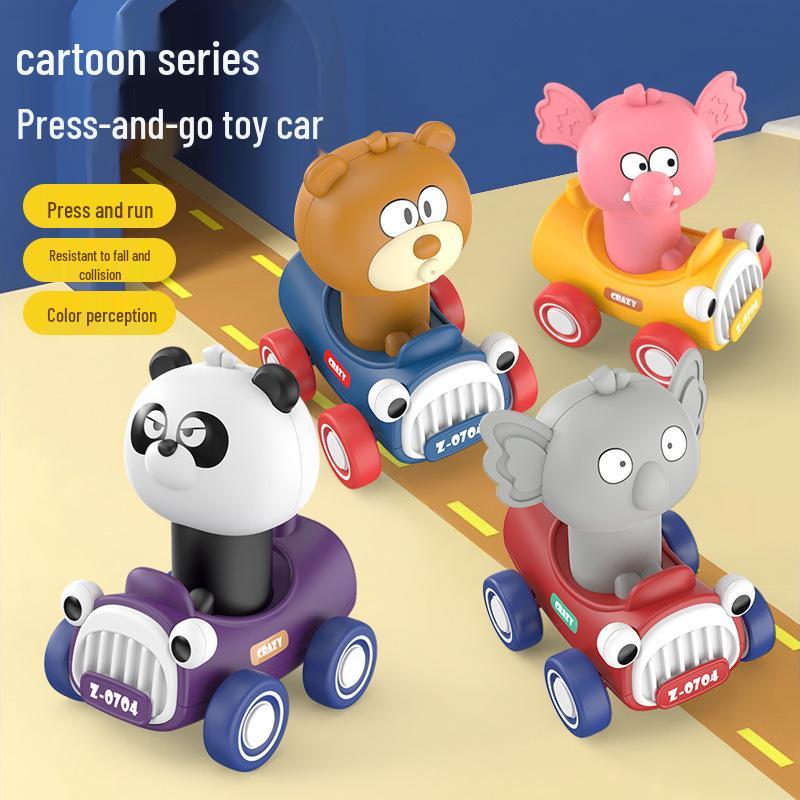 Cross-border Cartoon Animal Toy Car: Rotatable Head, Inertia-Powered, Drop-Resistant for Kids