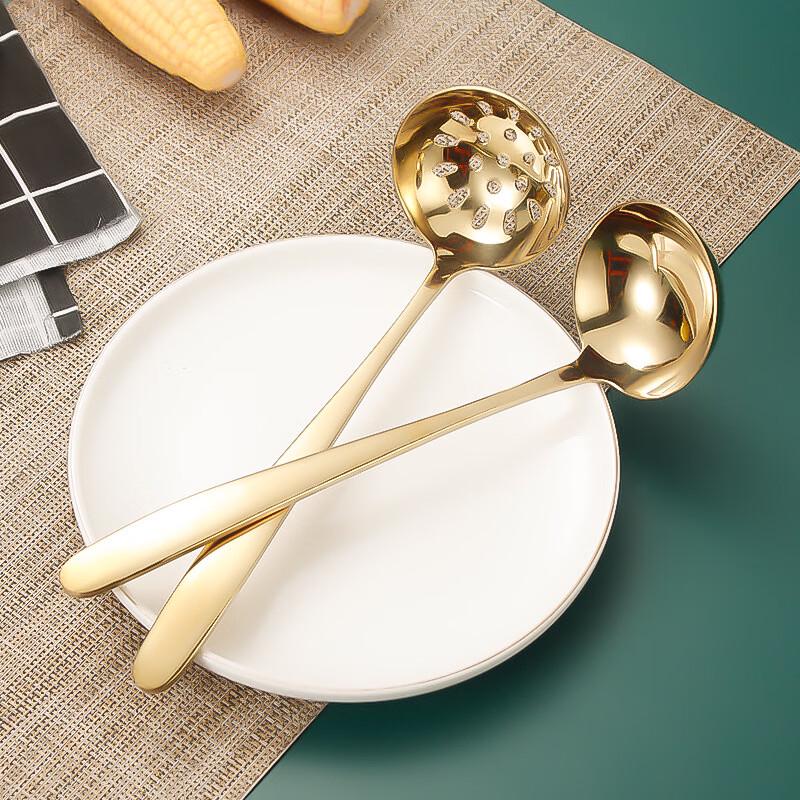 ZISIZ Thickened Stainless Steel Kitchen Ladle & Slotted Spoon Set
