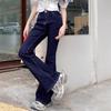 Women's Petite High-Waist Dark Blue Flare Jeans - Retro Washed, Stretchy, Slimming, Long Straight Leg Trend