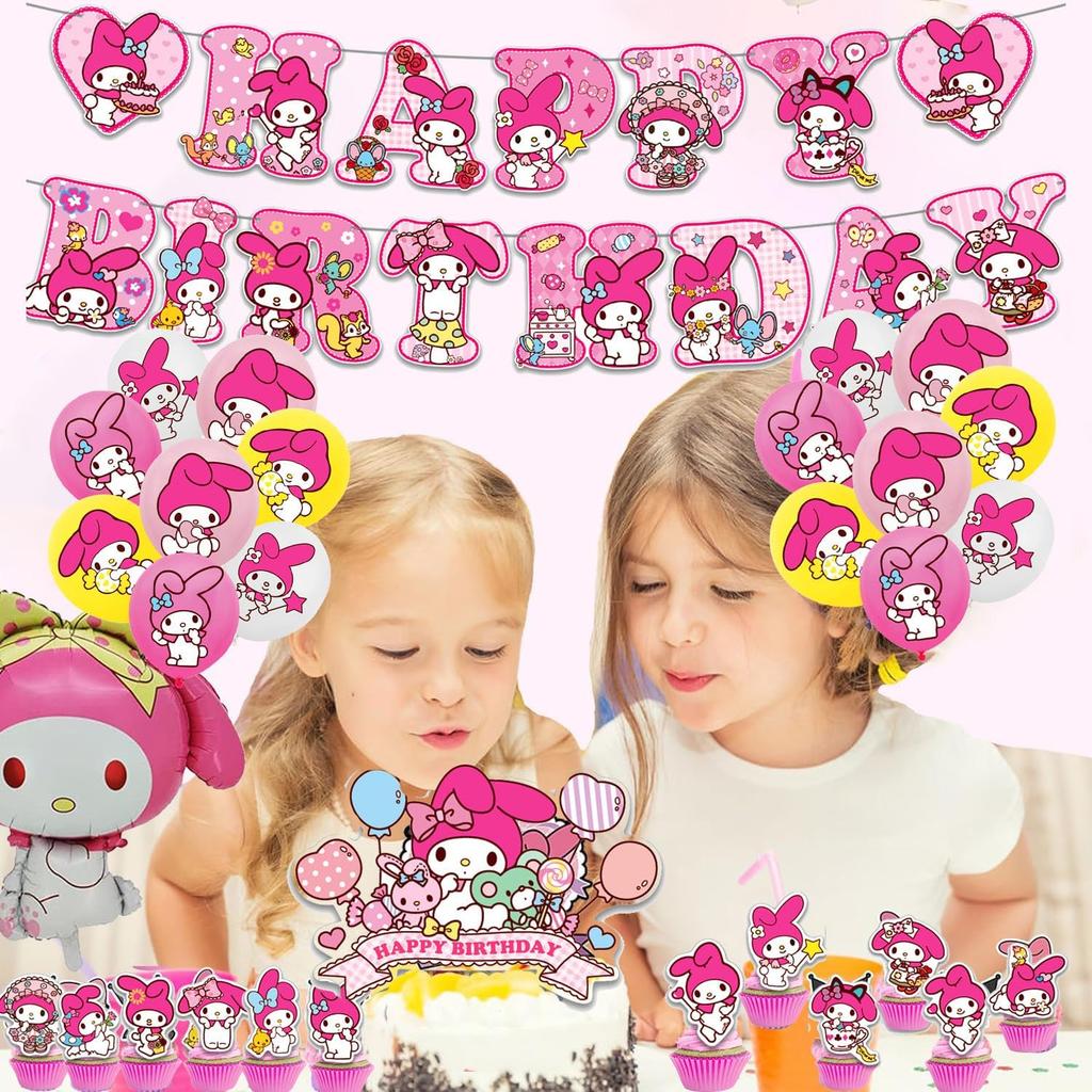 Melody Birthday Party Decorations, Kawaii Cartoon Party Supplies with Banner, Cupcake Cake Toppers and Foil Balloons Party Favors for Fans Birthday