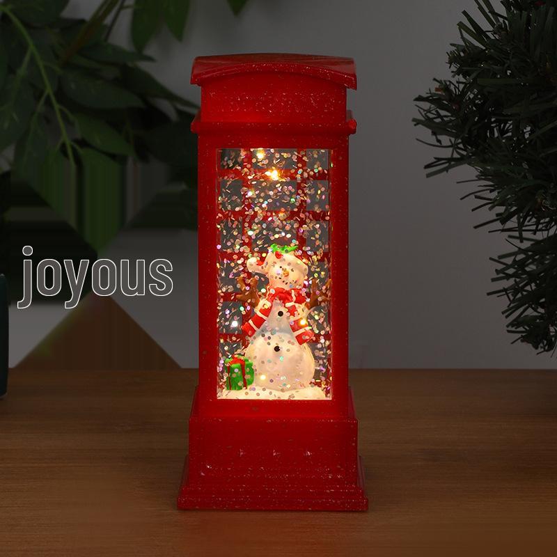 Santa Claus Light-Up Phone Booth Lantern: Christmas Tabletop Oil Lamp Ornament