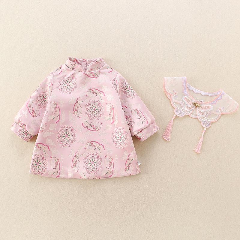 

Autumn Chinese-Style Infant Qipao Dress for Baby Girls - Mid-Autumn Festival Outfit for Ages 0-12 Months 90cm розовый
